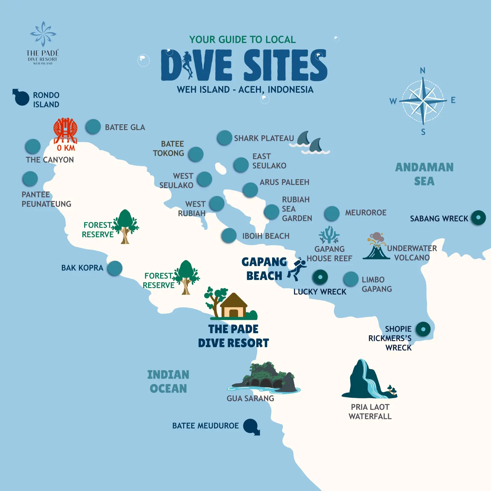 Dive site map around Weh Island, Aceh, Indonesia