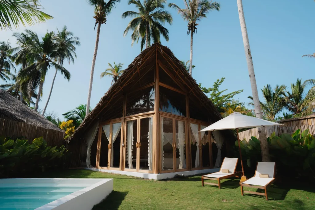Villa Semuc with its glass front, private pool and sunloungers