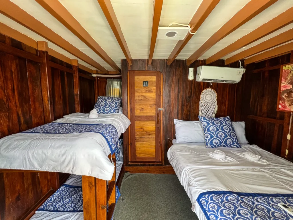 Two double beds in the Ijen family cabin on Dinara