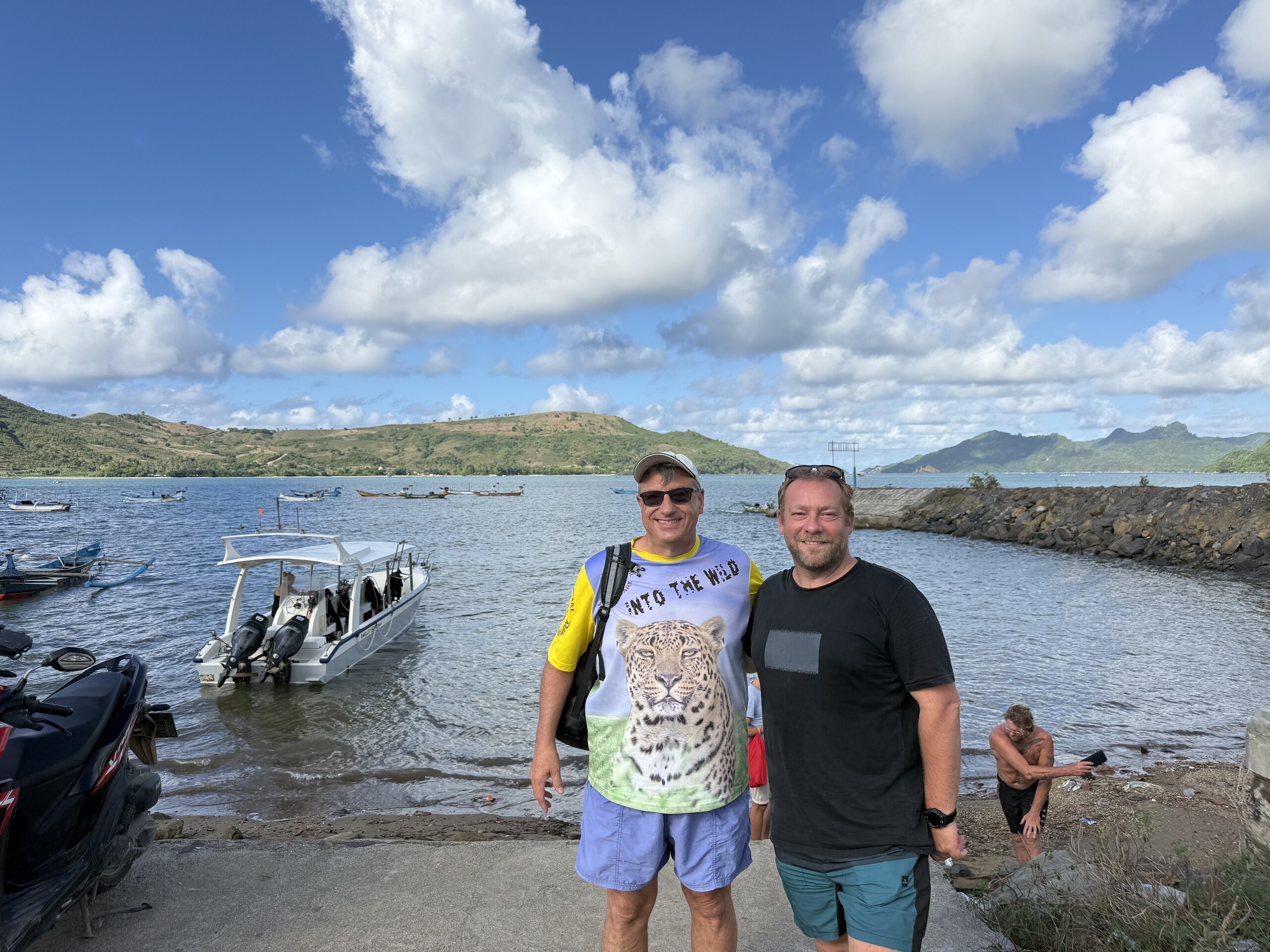 Dean and Nico on the beach at Belongas Bay next to the dive boat