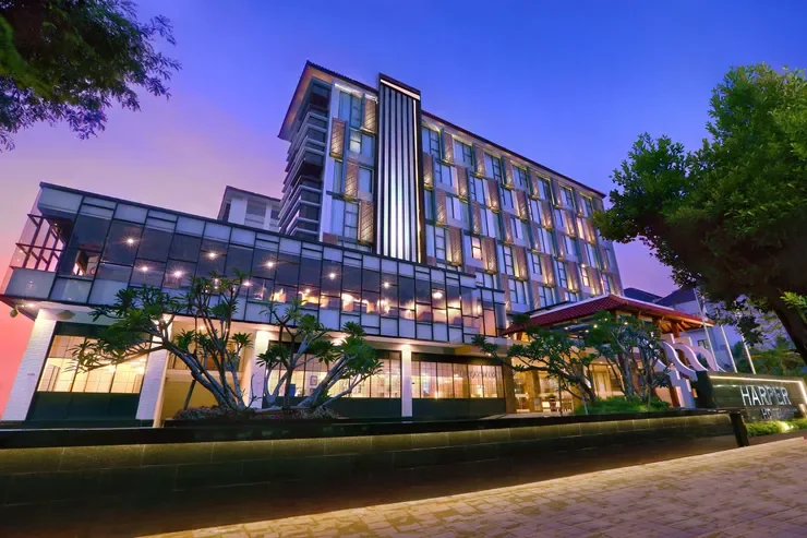 Harper Malioboro hotel exterior at dusk in Yogyakarta