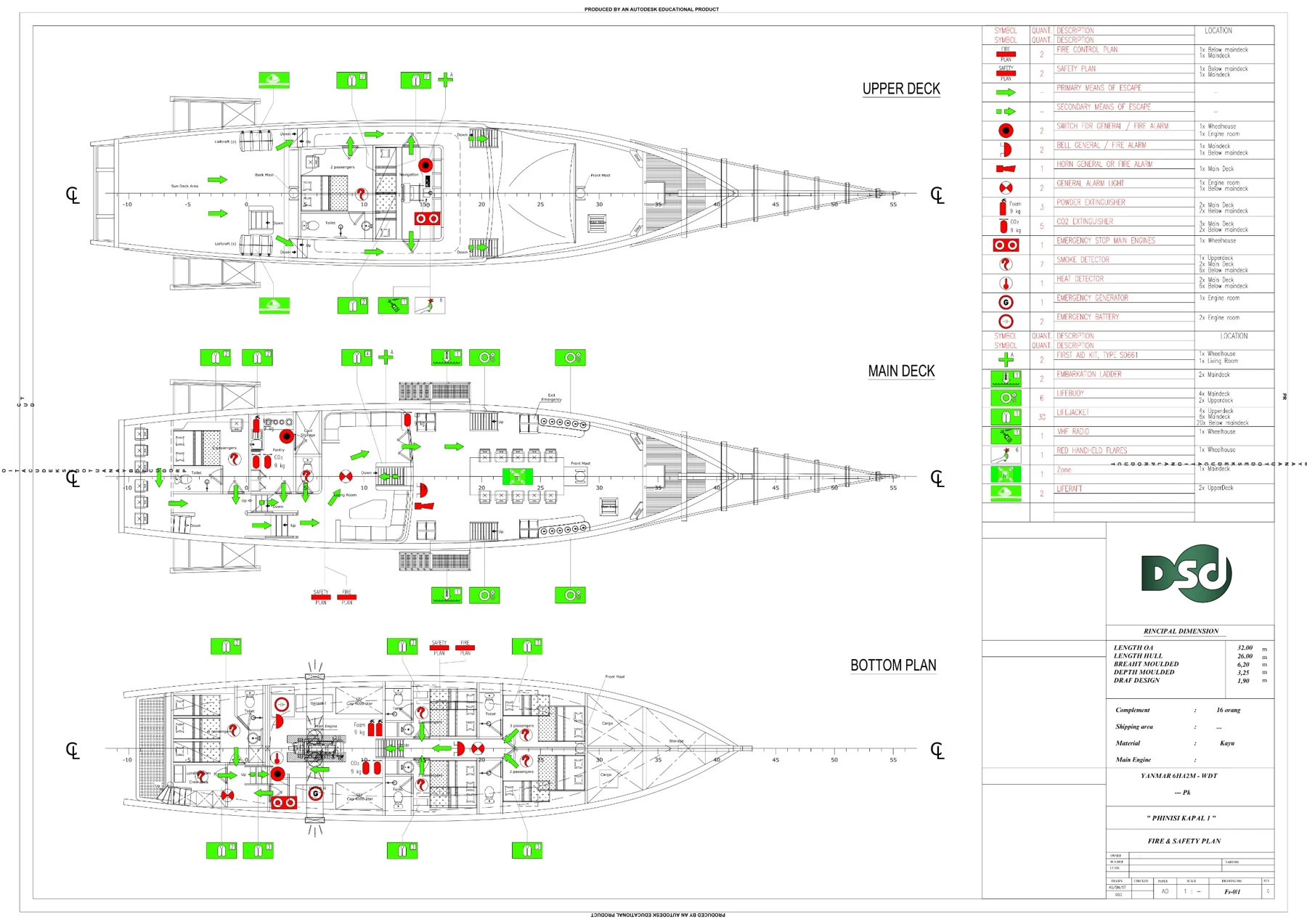 Deck plan of Kurabesi Nusantara: upper deck, main deck and bottom deck