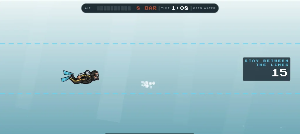 Flappy Diver safety stop: Bob holds between two lines near the surface while a countdown runs
