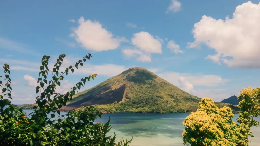 The cone of Gunung Api volcano across the water from Banda Neira